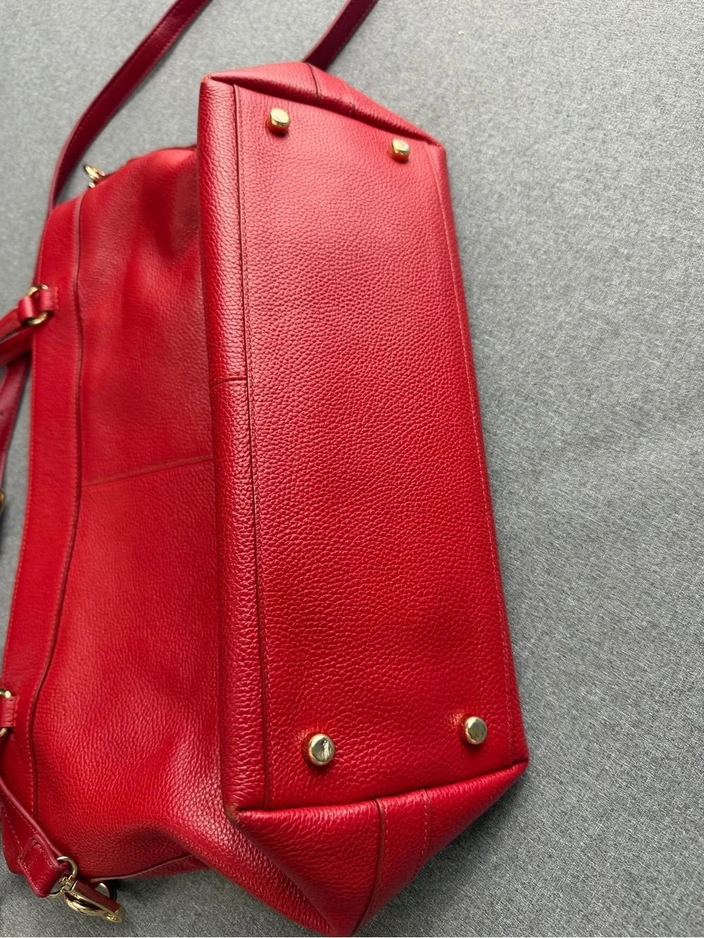 Coach Prairie Pebbled Leather Satchel Shoulder Bag in Red with Gold Hardware
